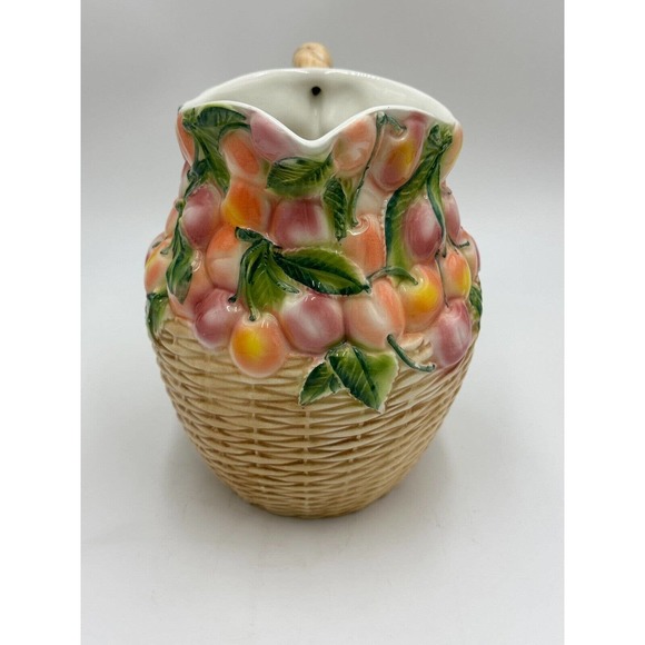 Vintage La Ceramica Pitcher Fruit Basket Weave Floral Design Made In Italy HTF - Picture 4 of 8